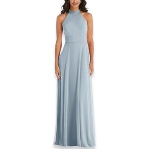 After Six Maxi Dress Halter Style Backless High Neck Chiffon Light Blue 14 NWOT
